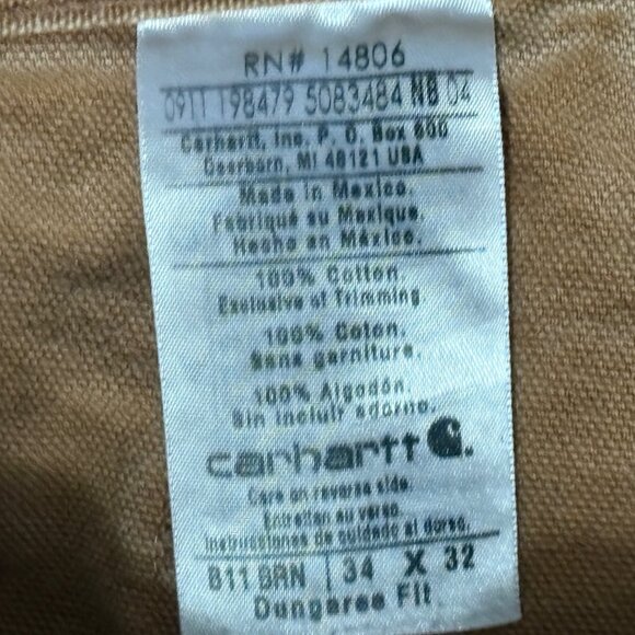 Carhartt B11 Dungaree Fit Duck Work Pants 34x32 (32 x 31) Brown Cotton Durable - Picture 4 of 11